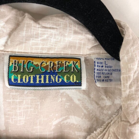 Big Creek Clothing Co. Mens Hawaiian Button-Down Shirt Palm Trees Beige Blue L - Picture 3 of 3